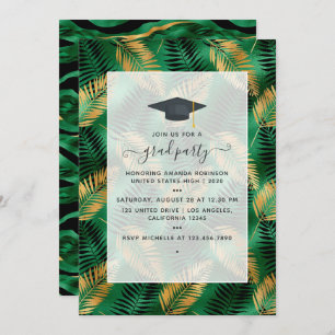 Invitation Exotic Tropical Green and Gold Graduation Party
