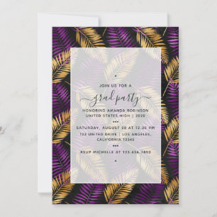 Invitation Exotic Tropical Purple and Gold Graduation Party