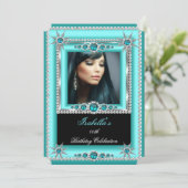 Invitation Exotic Turquoise Blue Aqua Snowflake Photo Anniver (Debout devant)