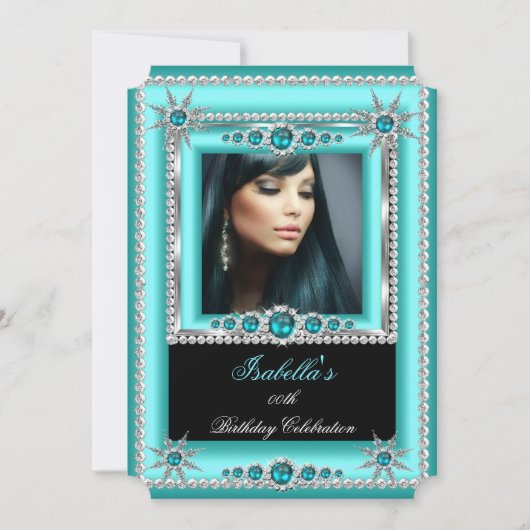Invitation Exotic Turquoise Blue Aqua Snowflake Photo Anniver (Devant)
