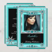 Invitation Exotic Turquoise Blue Aqua Snowflake Photo Anniver (Devant / Derrière)