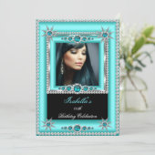 Invitation Exotic Turquoise Blue Aqua Snowflake Photo Anniver (Debout devant)