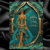 Invitation Exotic Turquoise Robe Bleue Or Plume Anniversaire 