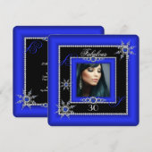 Invitation Exotique Fabrique Royal Blue Silver Snowflake Phot (Devant / Derrière)