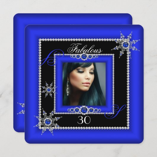 Invitation Exotique Fabrique Royal Blue Silver Snowflake Phot (Devant / Derrière)