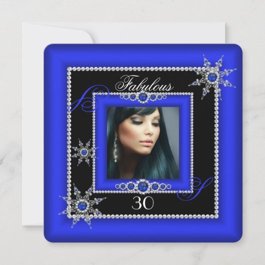 Invitation Exotique Fabrique Royal Blue Silver Snowflake Phot (Devant)