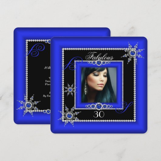 Invitation Exotique Fabuleux Royal Bleu Argent Flocon de Neig (Devant / Derrière)