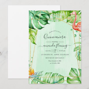 Invitation Exotique Flamant Géométrique Tropical Quinceañera