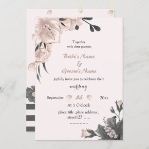 Invitation exotique rose pâle rose foncé fleurs mariage