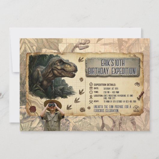 Invitation Expédition Anniversaire Dinosaure T Rex Aventure (Devant)