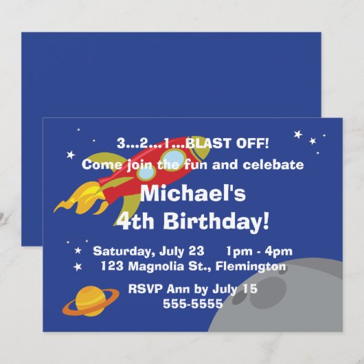 Invitation Explorateur d'espace (Devant / Derrière)