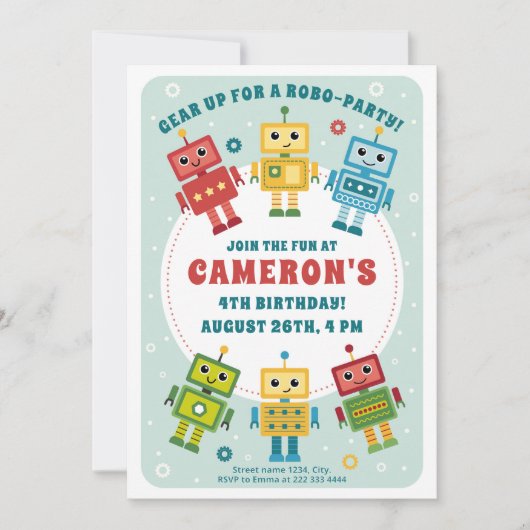 Invitation Explosion d'anniversaire d'un robot (Devant)
