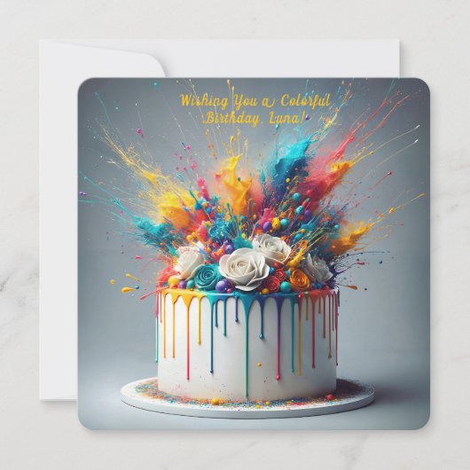 Invitation Explosion de joie - Joyeux gâteau d'anniversaire (Devant)