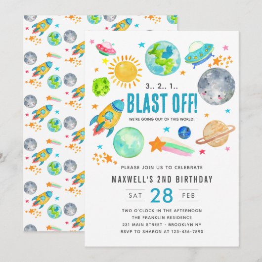 Invitation Explosion de l'espace extra-atmosphérique au large (Devant / Derrière)