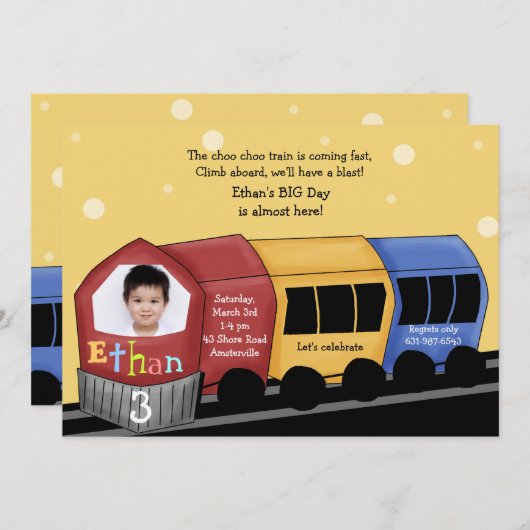 Invitation Express de Choo Choo - fête d'anniversaire de (Devant / Derrière)