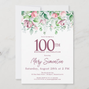 Invitation Exquis Fleur Mauve Rose 100e Anniversaire