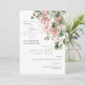 Invitation Exquise Blush Floral Élégante Fête des mariées (Debout devant)