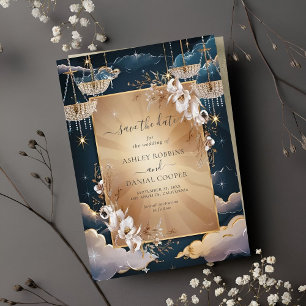 Invitation Exquise Lustre Doré Floral Enregistrer La Date
