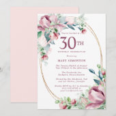 Invitation Exquise Pink Mauve Floral 30e anniversaire (Devant / Derrière)