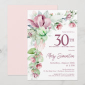 Invitation Exquise Pink Mauve Floral 30e anniversaire (Devant / Derrière)
