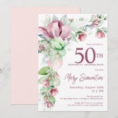 Invitation Exquise rose mauve Floral 50e anniversaire (Devant / Derrière)