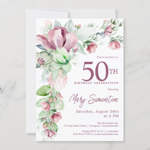 Invitation Exquise rose mauve Floral 50e anniversaire