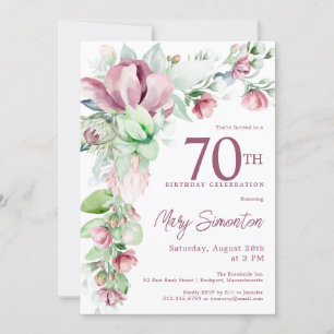 Invitation Exquise rose mauve Floral 70e anniversaire