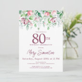 Invitation Exquise rose mauve Floral 80e anniversaire (Debout devant)