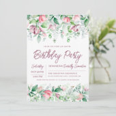 Invitation Exquise rose mauve Floral 80e anniversaire (Debout devant)
