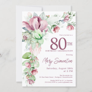 Invitation Exquise rose mauve Floral 80e anniversaire