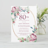 Invitation Exquise rose mauve Floral 80e anniversaire (Debout devant)