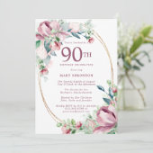 Invitation Exquise rose mauve Floral 90e anniversaire (Debout devant)