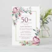 Invitation Exquise Rose Rose Floral 50e anniversaire (Debout devant)