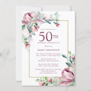 Invitation Exquise Rose Rose Floral 50e anniversaire