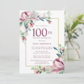 Invitation Exquise Rose rose florale 100e anniversaire (Debout devant)