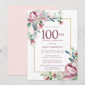 Invitation Exquise Rose rose florale 100e anniversaire (Devant / Derrière)