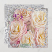 Invitation Exquises Roses & Diamants 95e Anniversaire (Devant / Derrière)