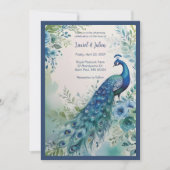 Invitation Exquisite Blue & Green Peacock Watercolor Photo  (Devant)