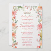Invitation Exquisite Botanical Frame Quinceañera Twins Photo (Devant)