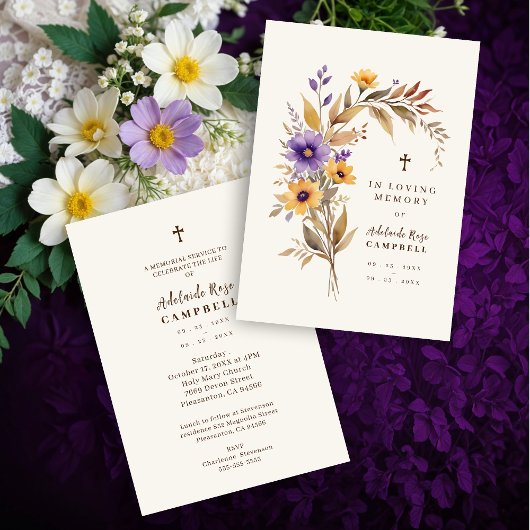 Invitation Exquisite Cherish Purple & Yellow Floral Bouquet 