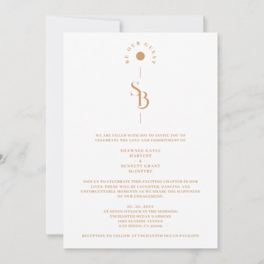 Invitation Exquisite Chic Minimalist Gold Wedding Initials (Dos)