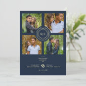 Invitation Exquisite Chic Navy Blue & Gold Initials 4 Photos (Debout devant)