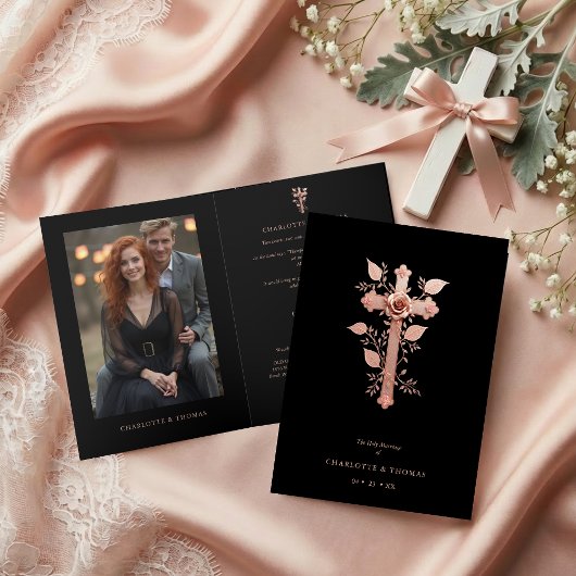Invitation Exquisite Christian Rose Gold Cross Holy Marriage