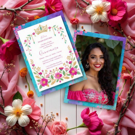 Invitation Exquisite Colorful Spanish Quinces Floral Border