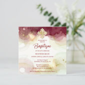 Invitation Exquisite Cross Burgundy & Gold Glitter Baptism (Debout devant)