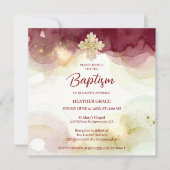 Invitation Exquisite Cross Burgundy & Gold Glitter Baptism (Devant)