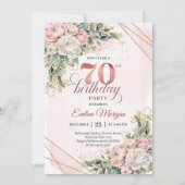 Invitation Exquisite Dusty Pink Greenery Floral 70th Birthday (Devant)