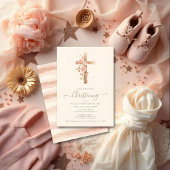 Invitation Exquisite Floral Glitter Cross Romantic Rose Gold