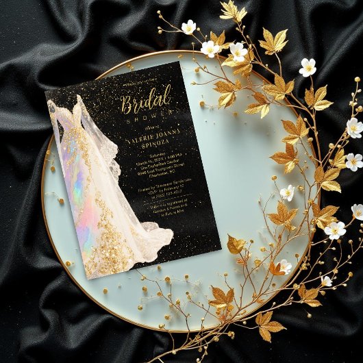 Invitation Exquisite Gold Glitter Wedding Dress Bridal Shower