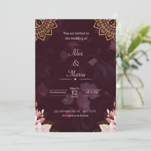 Invitation Exquisite Gold Mandala & Moody Floral Wedding Invi